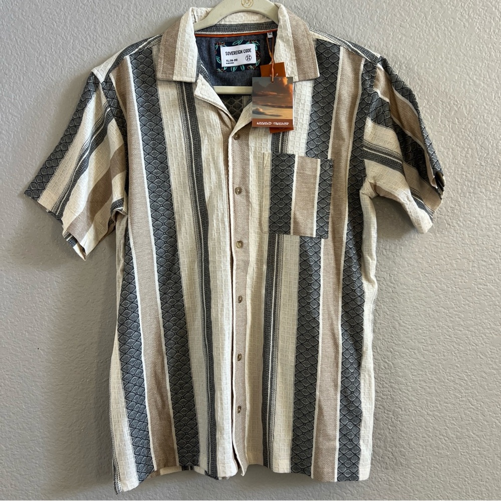 Sovereign Code Tour Boy’s Striped Shirt - Beige and Gray Size XL 18-20 NWT